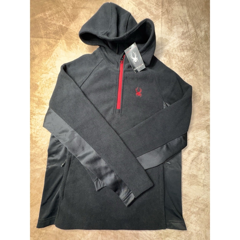 NWT SPYDER Men's Large pullover 1/4 zip hoodie light jacket black